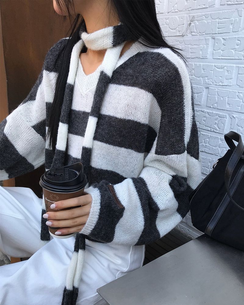 [ORIGINAL] LACKUN Striped Muffler Knit Set