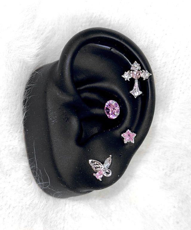 Pink Butterfly Cross Star Cubic Pierce 4 Set