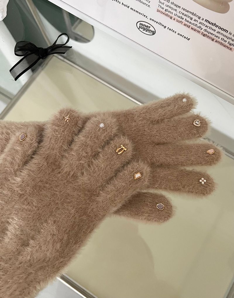 RGO Ballet Core Ribbon Jewelry Year-end Look Hip Cubic Long Heating Fleece-Lined Fur Mink Black White Brown Beige Gloves (Select 3 Colors)