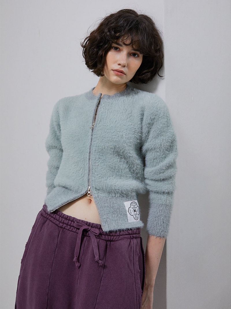 [LINE] Mohair Wool Blend Knit Zip-Up