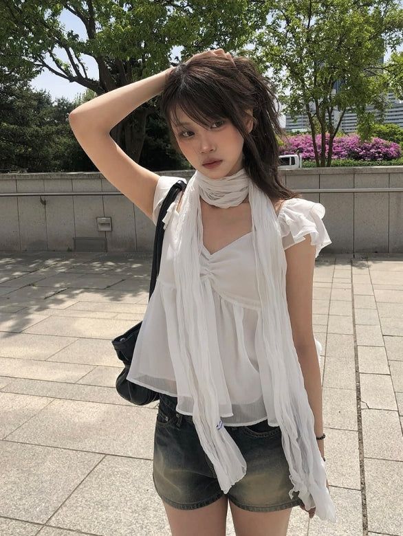 anyonemore（エニーワンモアー）の「Sean V Shirring Frill Sleeveless Blouse（Tops）」