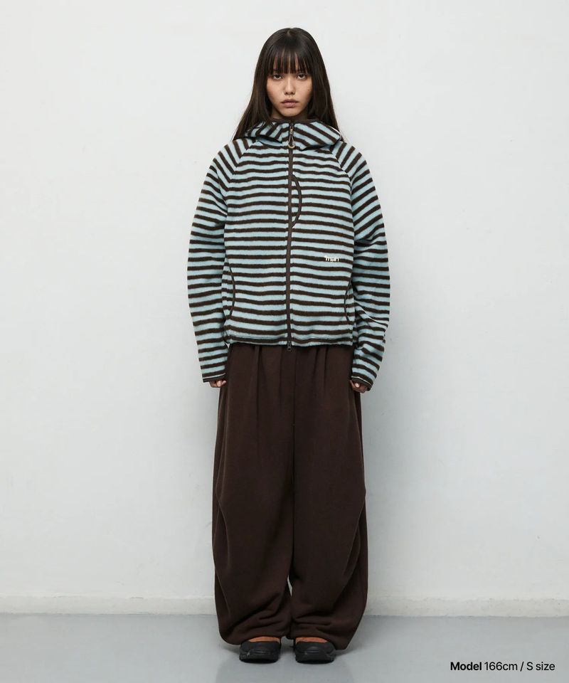 mahagrid（マハグリッド）の「STRIPE HOODED FLEECE ZIP UP_MINT（Tops）」