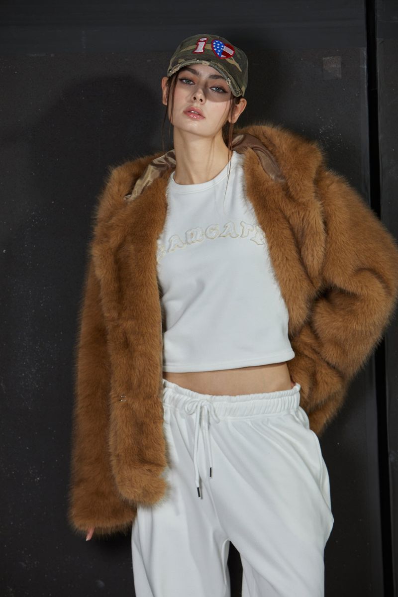TWO TONE FUR JACKET -BROWN