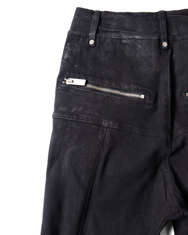 PADDED FLARED BLACK DENIM PANTS 
