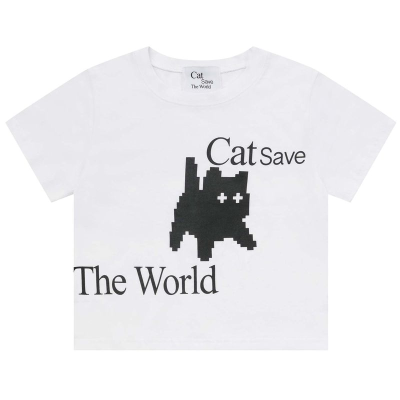 Cat Save The World Pixel art crop T (2Color)