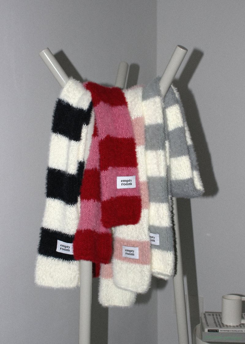 sleeve fluffy stripe muffler (pink)
