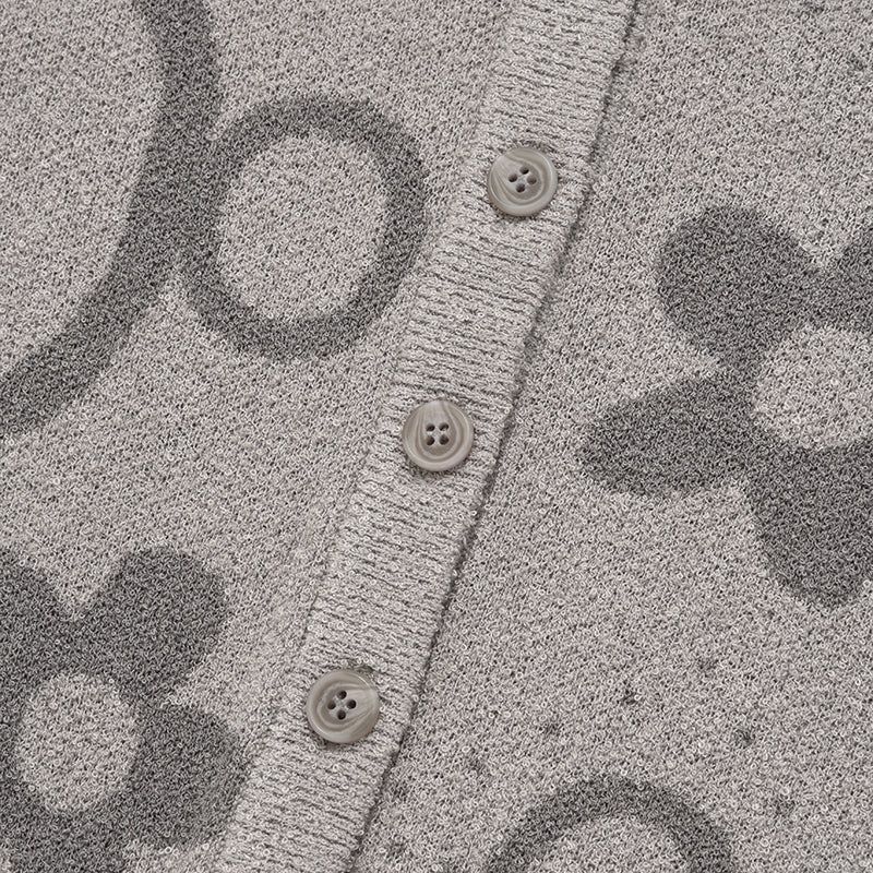 CHERRY JACQUARD PATTERN SHORT SLEEVE CARDIGAN [MELANGE GRAY]
