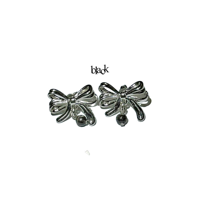 Silver ribbon drop earring (4color)