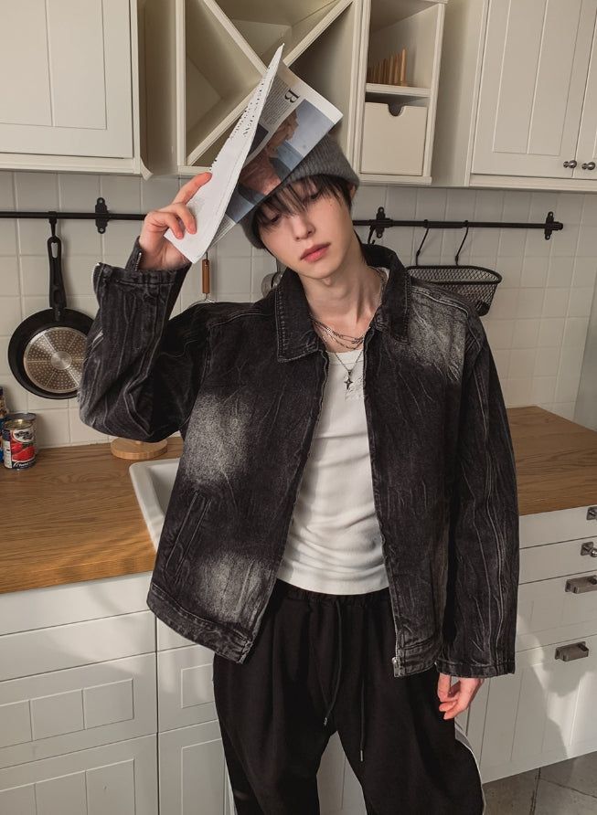 Darts Wrinkle Washing Denim Jacket