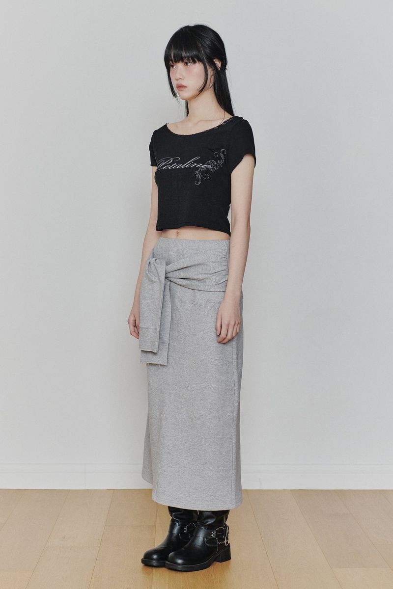 TIED LONG SKIRT melange grey