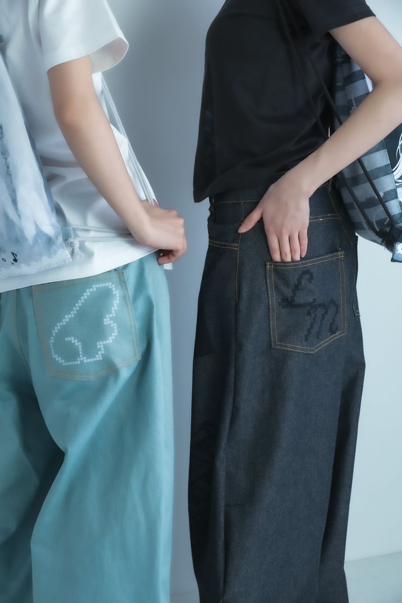 3Dpixel print denim(black)