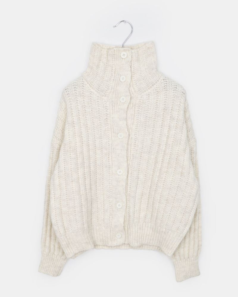 Luon Wool High-Neck Loose Cardigan