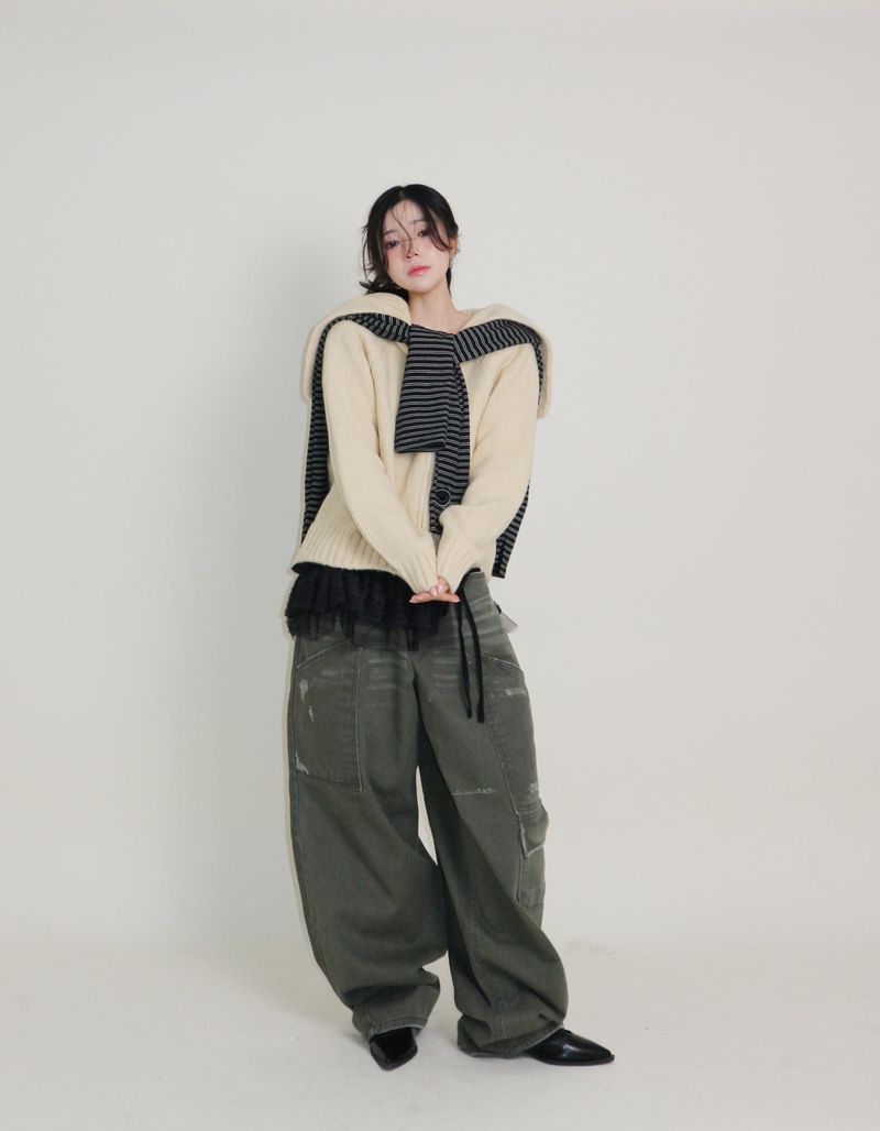 Square Sailor Collar Two-Way Knit Cardigan