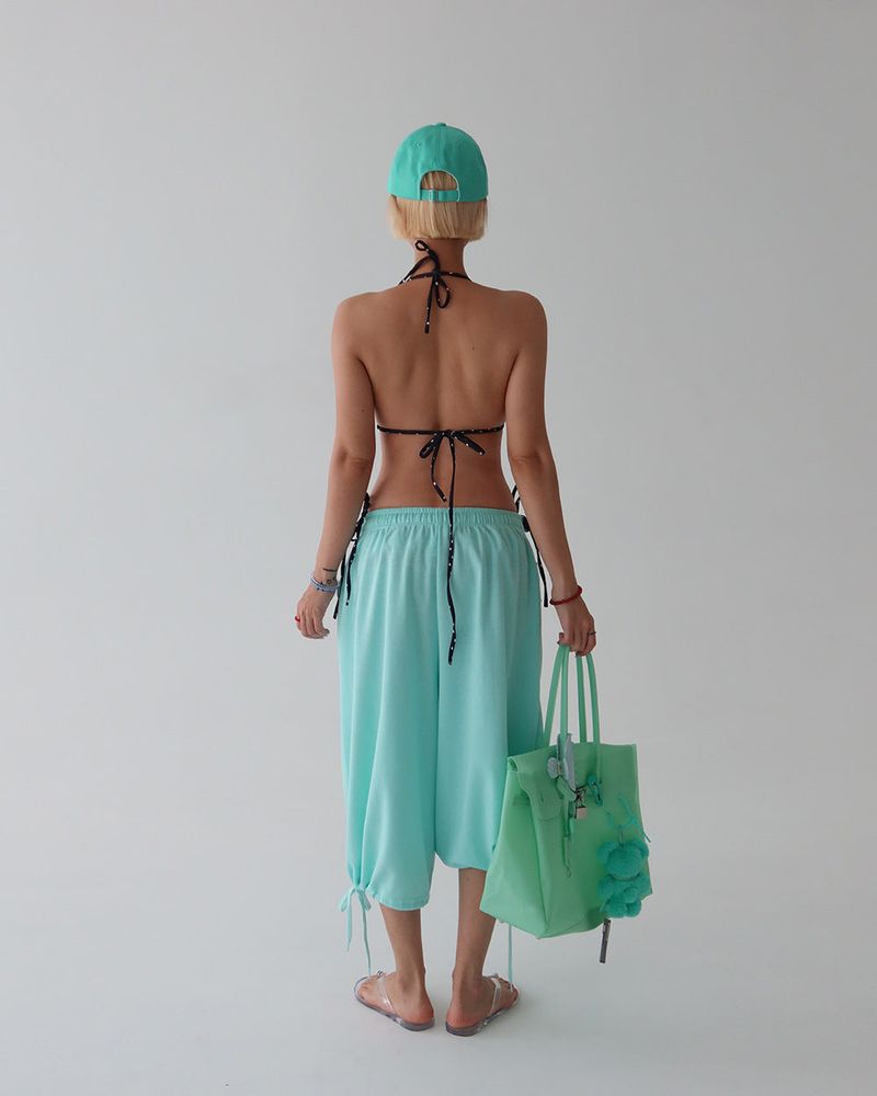 Button Big Pocket Bermuda Harem Capri Pants