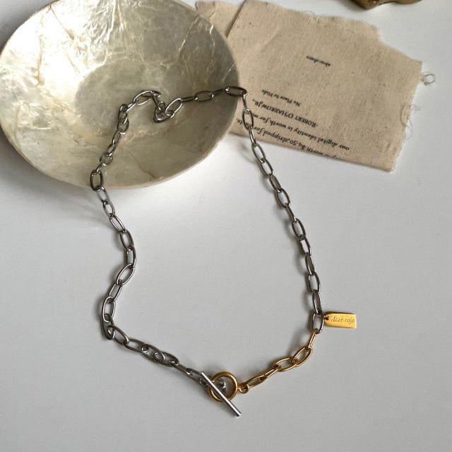 lx Two Tone Toggle Bar Bold Chain Short Necklace