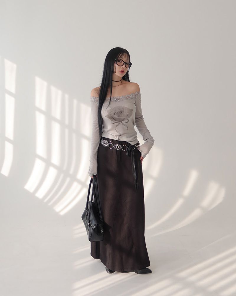 rose lace off-shoulder T-shirt