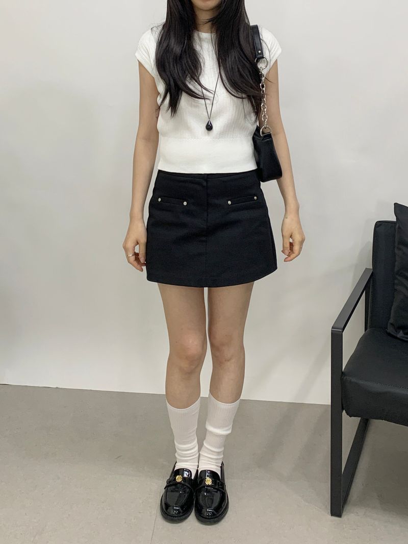 Obdi Elastic Waist A-line Mini Skirt