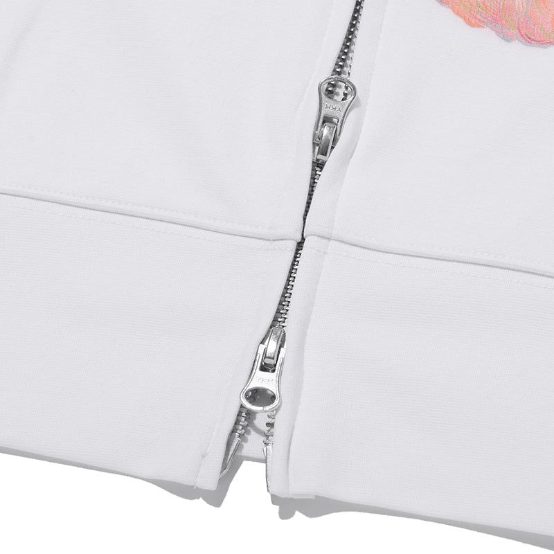 WITTY BUNNY SPLIT GRAPHIC CROP HOODIE ZIP UP [WHITE]