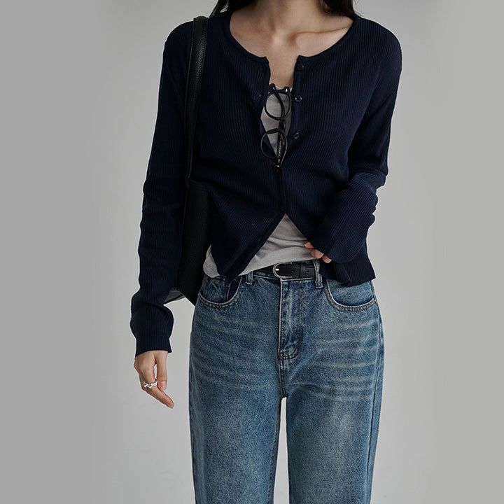 blitti（ブリッティ）の「[Lavern] Ribbed Round-Neck Long-Sleeve Cardigan - 6 Colors（Tops）」