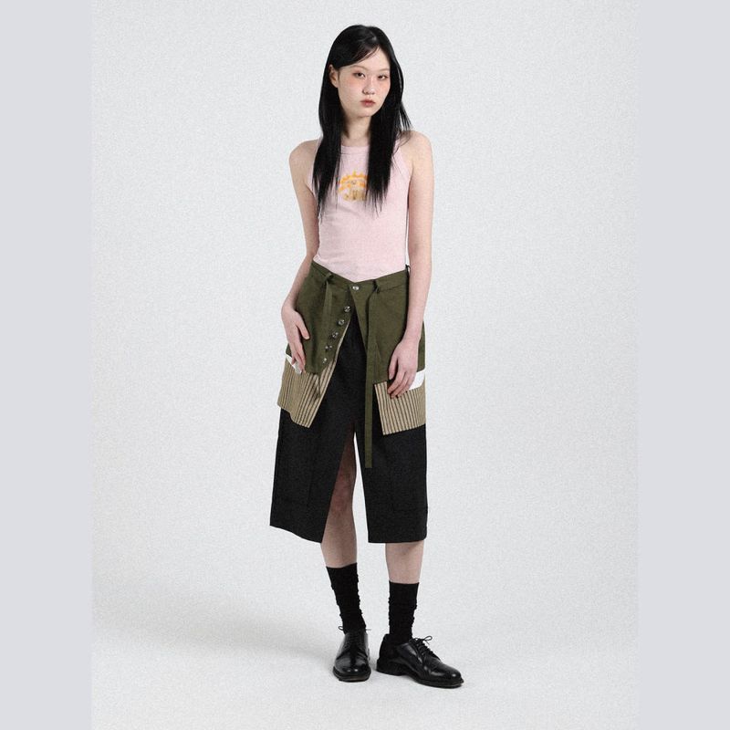 cottonrebirthclub（コットンリバースクラブ）の「ストライプカラースカート (カーキ)（スカート）」
