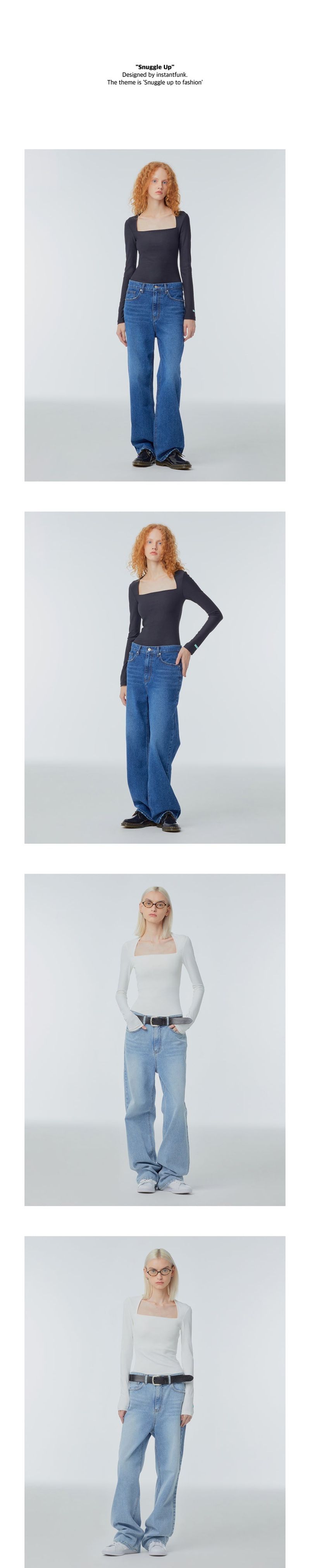 Square-neck long-sleeved T-shirt