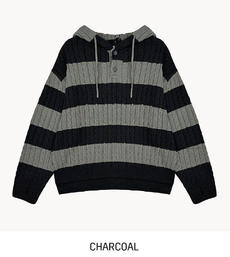 Stripe cable hood warmer knitwear