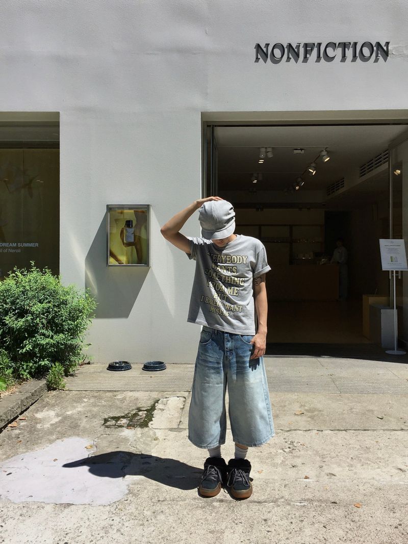 Rope Light Washing Bermuda Denim Pants