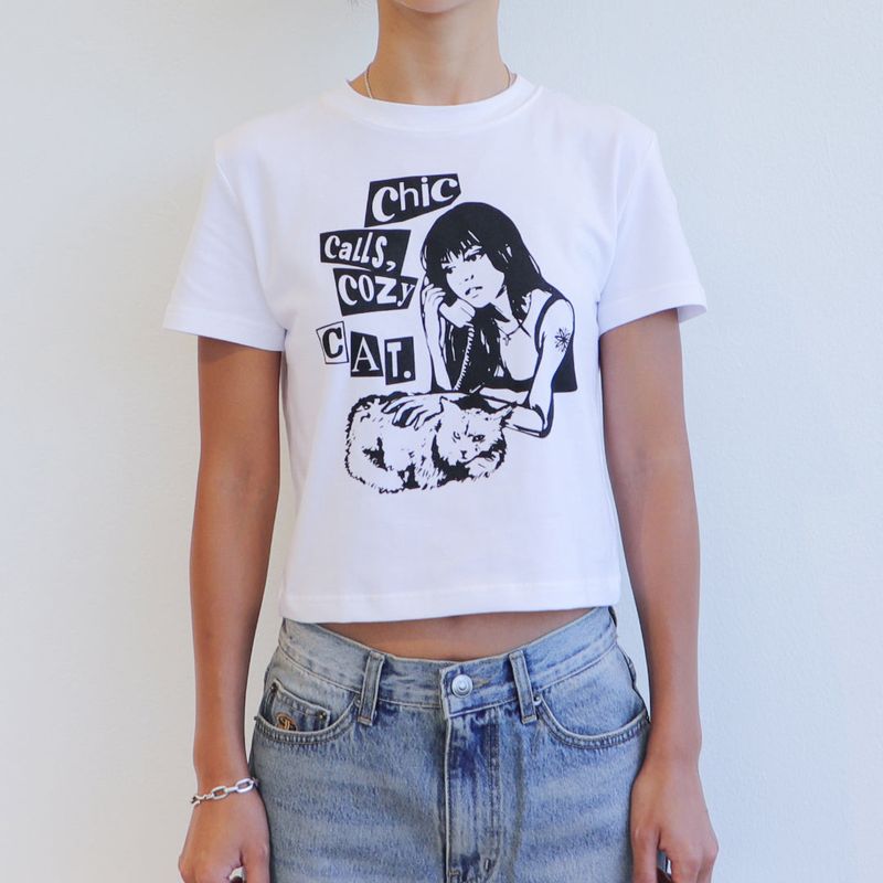 COZY CAT CROP T-SHIRT (WHITE)
