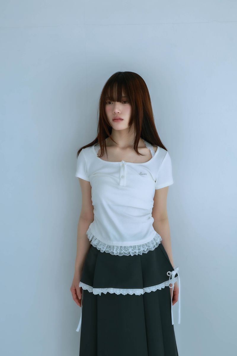 lace frill tee(white)