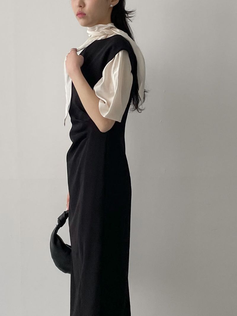 Boat Neck Shirring H-Line Long One Piece