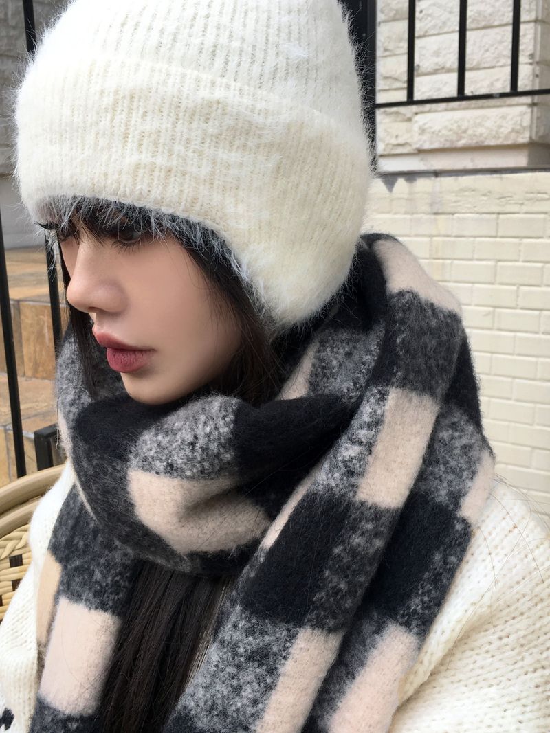 Coing brush check long muffler scarf