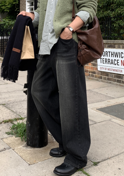 Jaypres 2502 Tinted Washed Denim Wide Pants