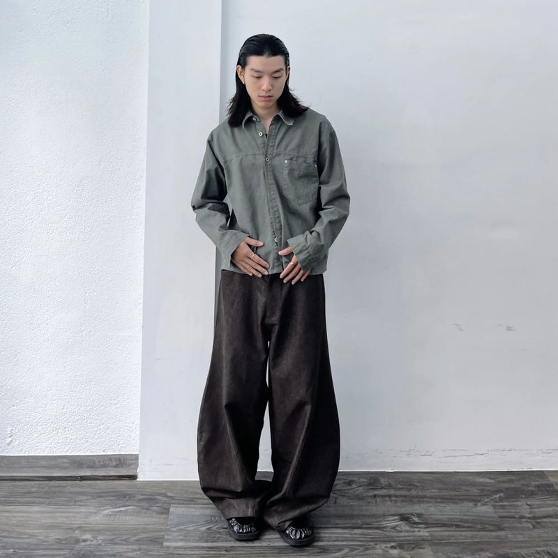 Belted Curved Balloon Trousers