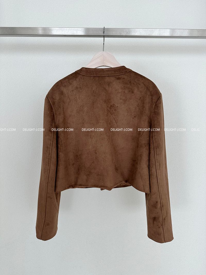 a no-collar suede jacket
