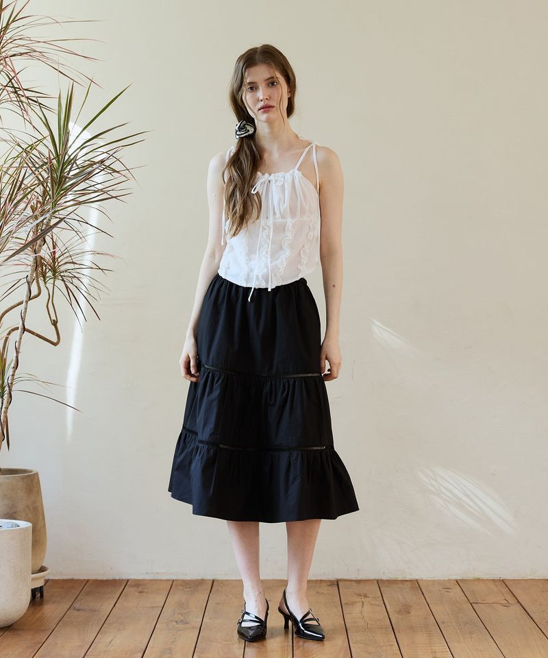 MUSE TIERED MIDI SKIRT / BLACK