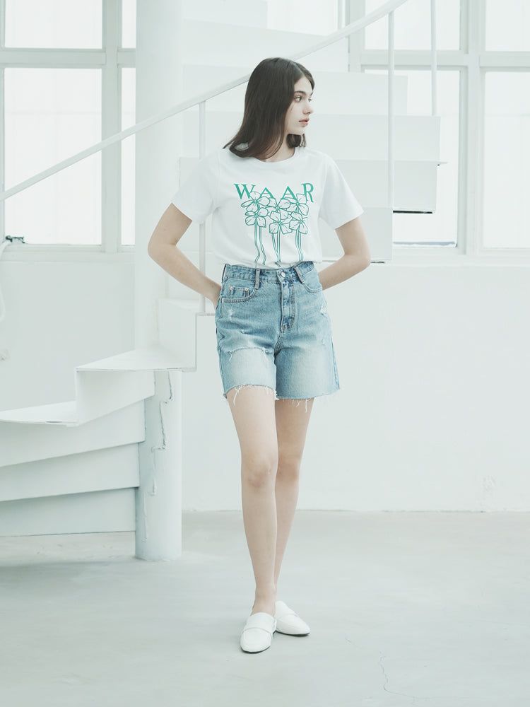 W1012 DAMAGE DENIM SHORT