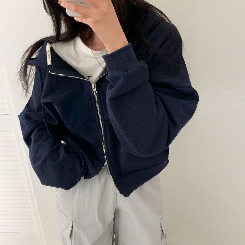 [BELLIDE MADE] Spring version, embroidered two-way cropped zip-up hoodie