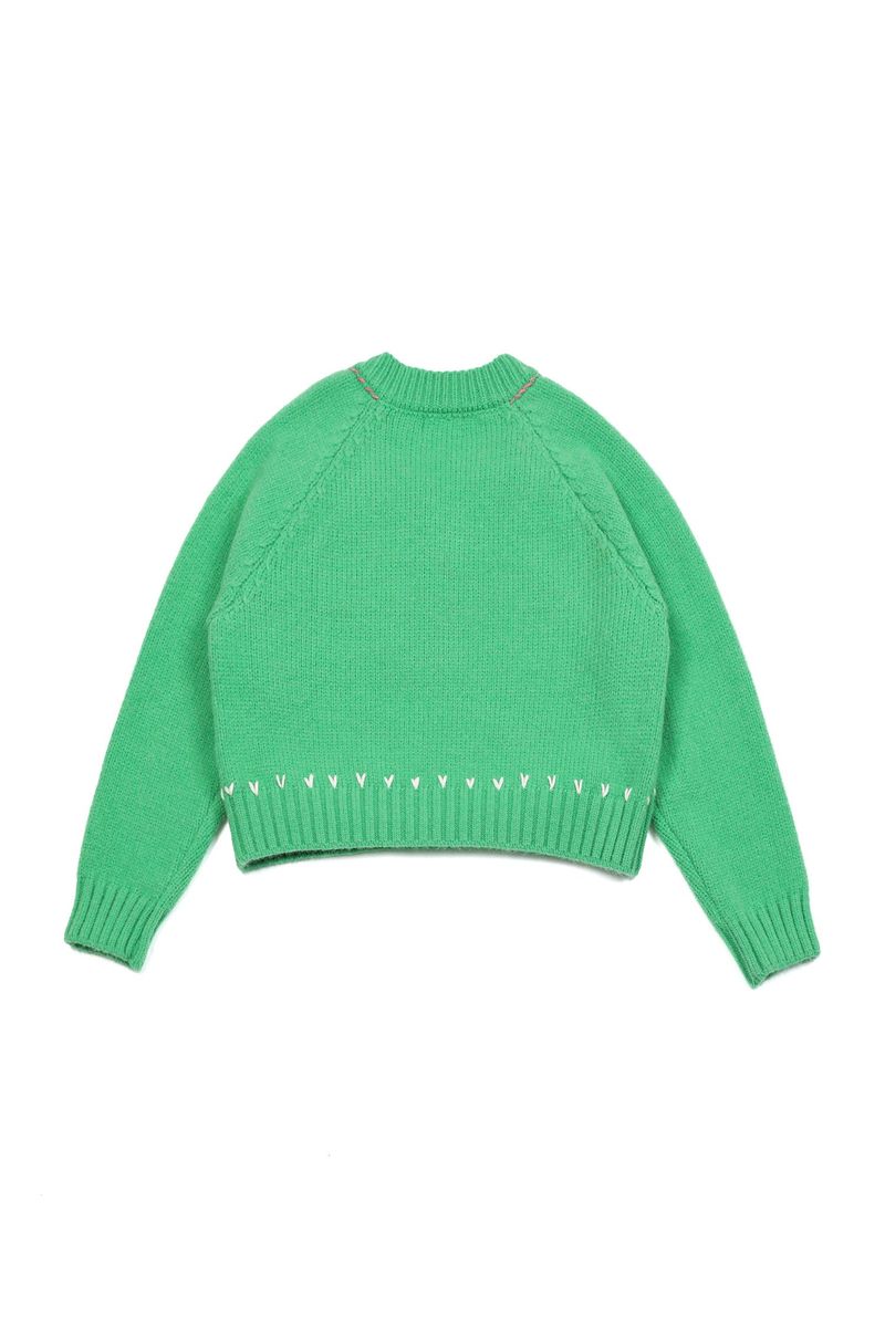 Heart Needle V-neck Knit [Green]