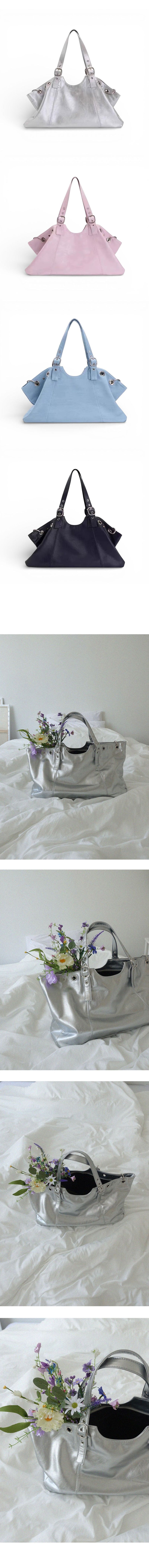 GLOSSY SILVER SHOULDER TOTE BAG