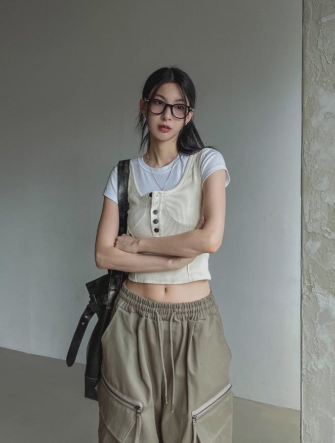 Windy Bret Button Ribbed Sleeveless