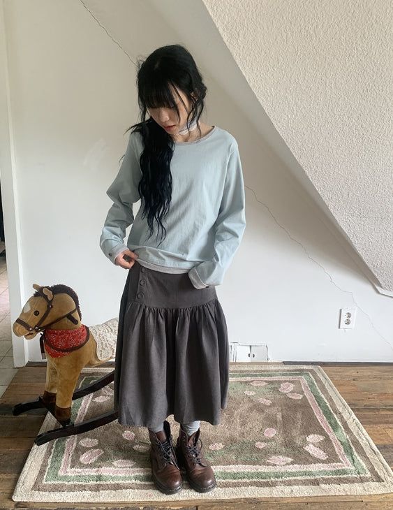 Lucier Button Pintuck Flare Midi Skirt