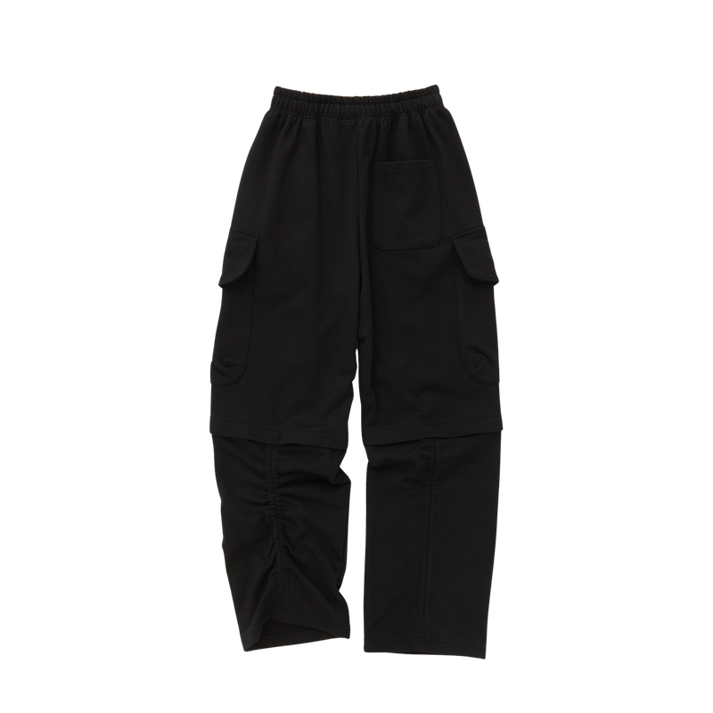 Back point shirring cargo sweat pants (Black)