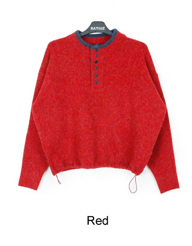 Rained color matching henley neck knit