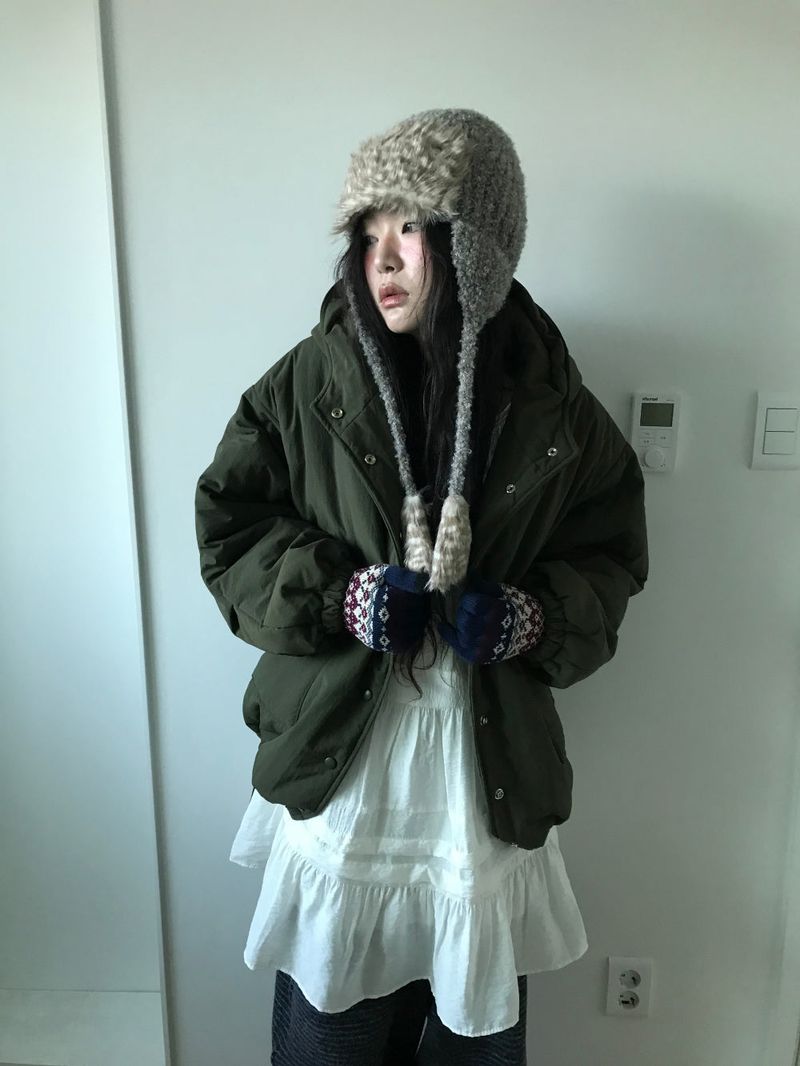 Matte Snap Hooded Padded Jacket (2 Colors)