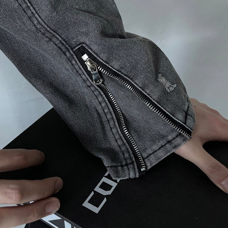 Gray Damage Black Jeans Jacket (D784205639992)
