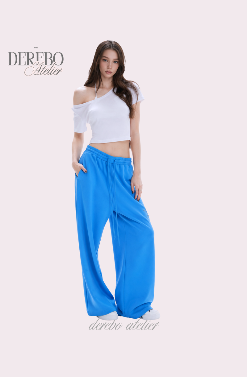 Blue beads banding wide pants