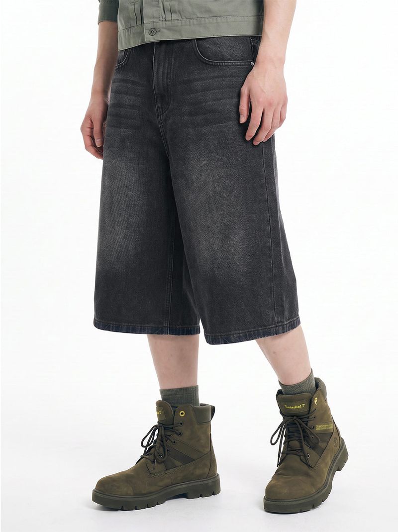 basic washing bermuda denim pants (black)