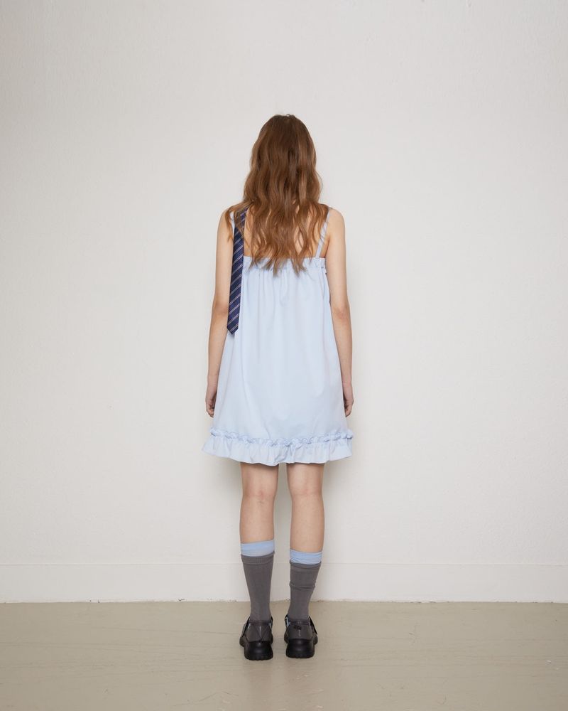 Button-up ruffle dress / sky blue
