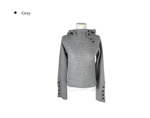 [Fleece/Sleeves Button] Rambo Brushed High Neck Ribbed Button Hood Knit