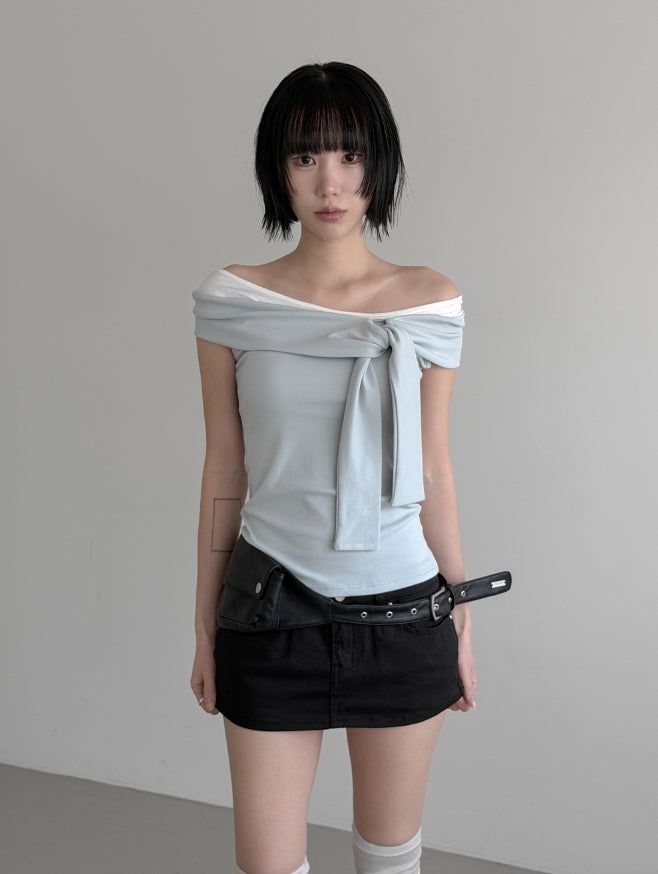 mnem（ムネム）の「Kern Tie Color Matching Off-Shoulder Sleeveless（Tops）」